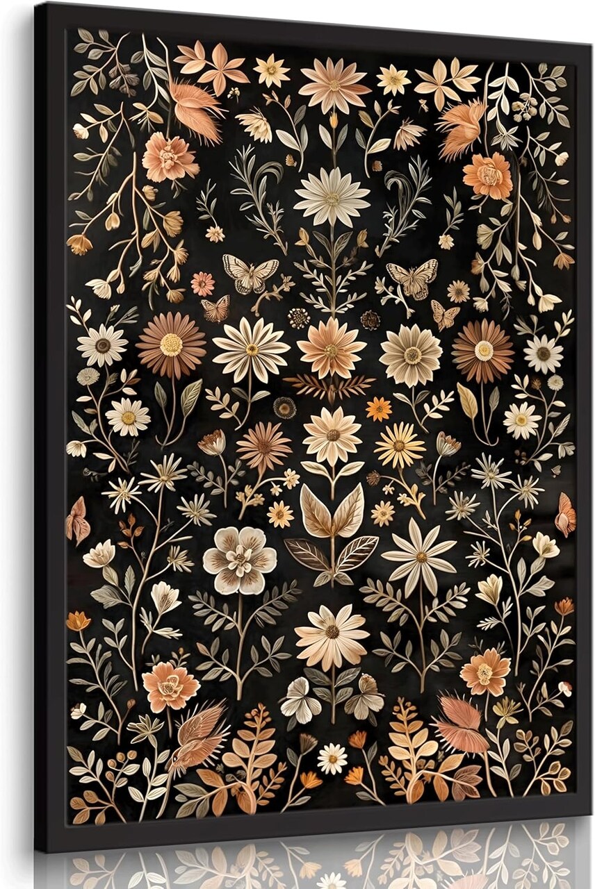 Summer Vintage Dark Floral Wall Decor, Moody Flowers Wall Art, Black Wildflower Canvas Prints, Dark Academia Posters Pictures, Boho Botanical Paintings for Living Room, Bedroom, Office, Modern Farmhouse (Unframed)
